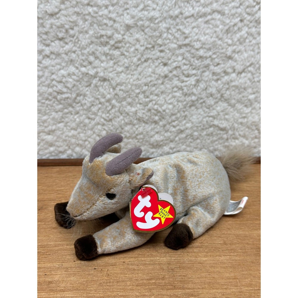 Ty Beanie Baby Goatee the Goat 1998 Tan Mottled Plush Farm Animal Toy